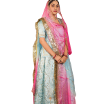 Ocean Blue Aari Sequins Work Poshak | Premium Bamber Satin | Jaipurio Designer Collection